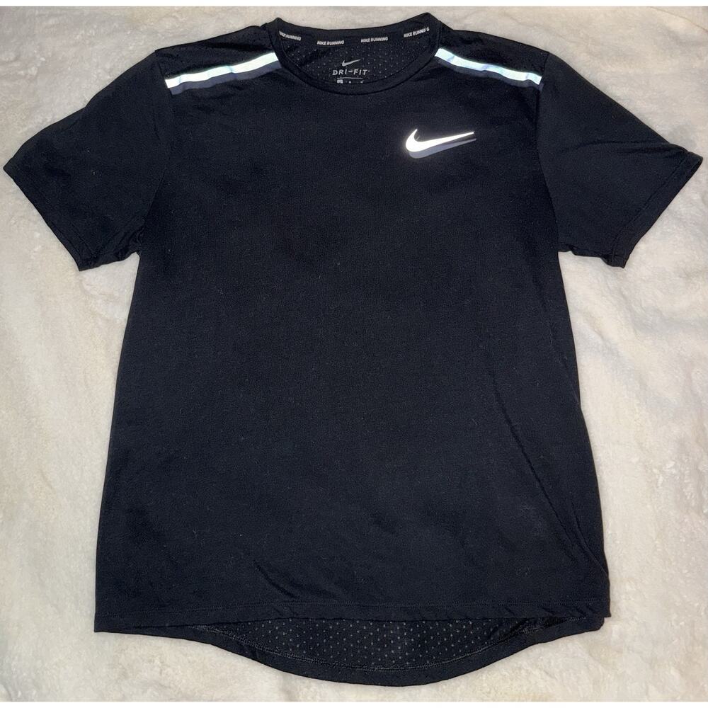 Nike Running Dri-FIT Shirt Mens Medium Black Reflective Short Sleeve